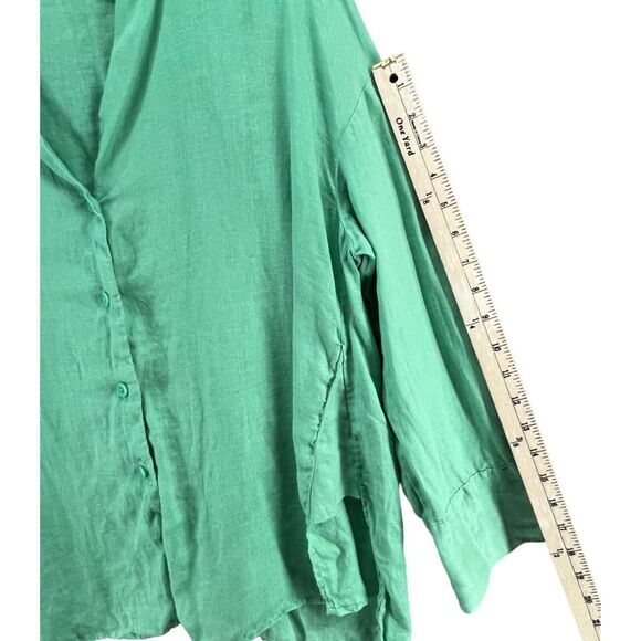 Zara Linen Shirt Women M Mint Green Asymmetric Relaxed Blouse Beach Resort Top - Picture 8 of 11